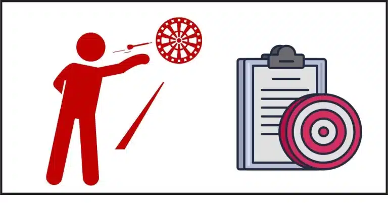 A illustration throwing a dart at a dartboard with a target on a clipboard next to it(dartboards)