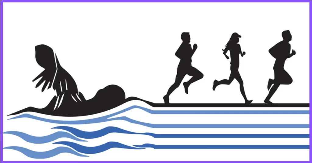 a illustration with athletes swimming and running 