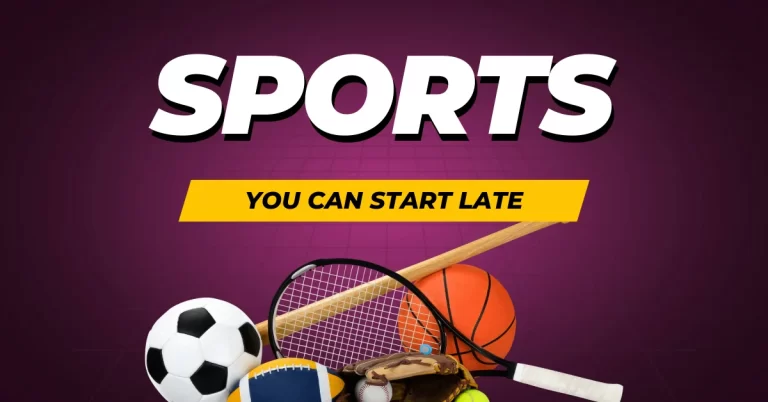 A motivational poster with the word “SPORTS” and various sports equipment on a purple background.