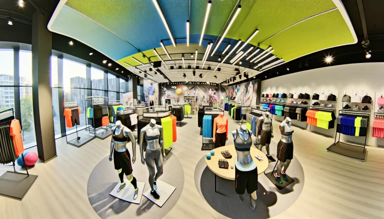 a wide-angle view showcasing a variety of sports wear materials and designs.