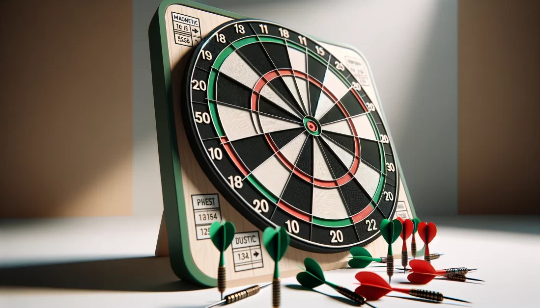 a magnetic dart board with magnetic darts. The image showcases the board and darts with a clear focus on the family-friendly and safe aspects of the game.