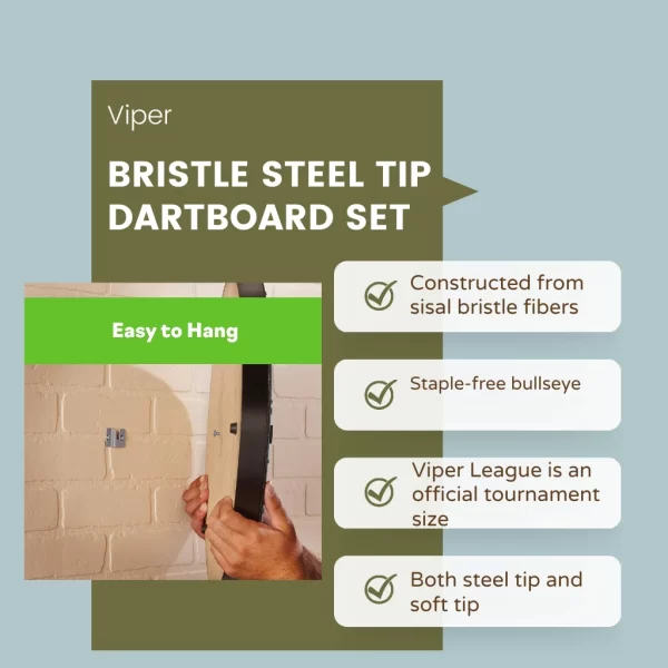 Viper Bristle Steel Tip Dartboard Set with info text